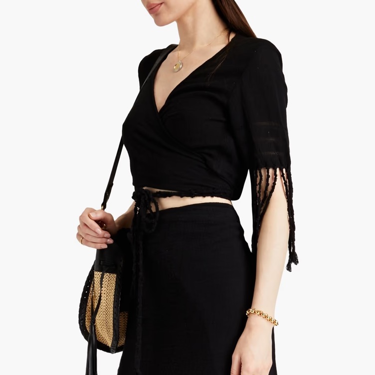 Caravana Saskun Fringed Cotton-Gauze Wrap Top Size Os
